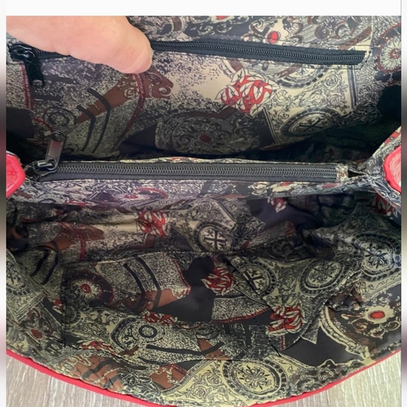 EUC Red Ostrich Embossed Shoulder Bag with Ornate Silver Hardware - Picture 12 of 13